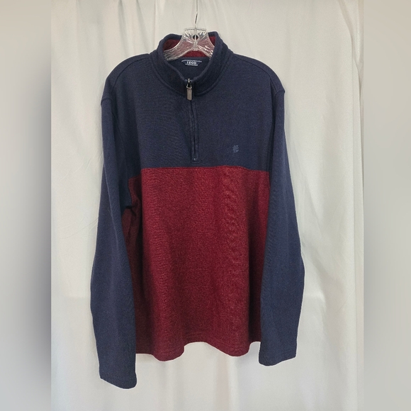 Izod Quarter Zip Fall Knit Sweater in Navy/Red - Picture 1 of 7